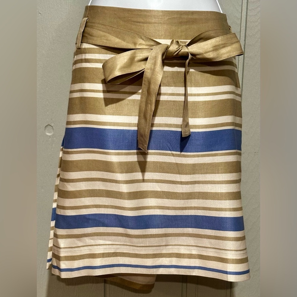 Faconnable Silk & Linen Tan & Blue Striped Skirt - FINAL PRICE